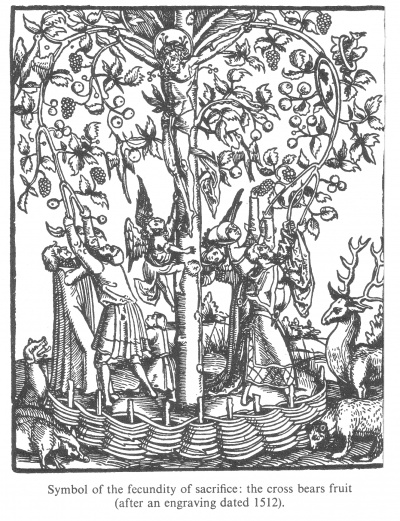 Symbol of the fecundity of sacrifice, the cross bears fruit (after an engraving dated 1512)